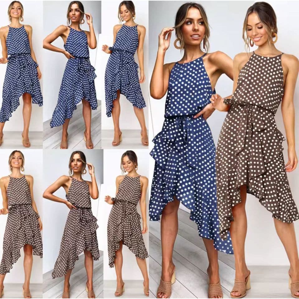 Vestido Midi Poá (Bolinha) Crepe Feminino Elegante Casual Verão Festa