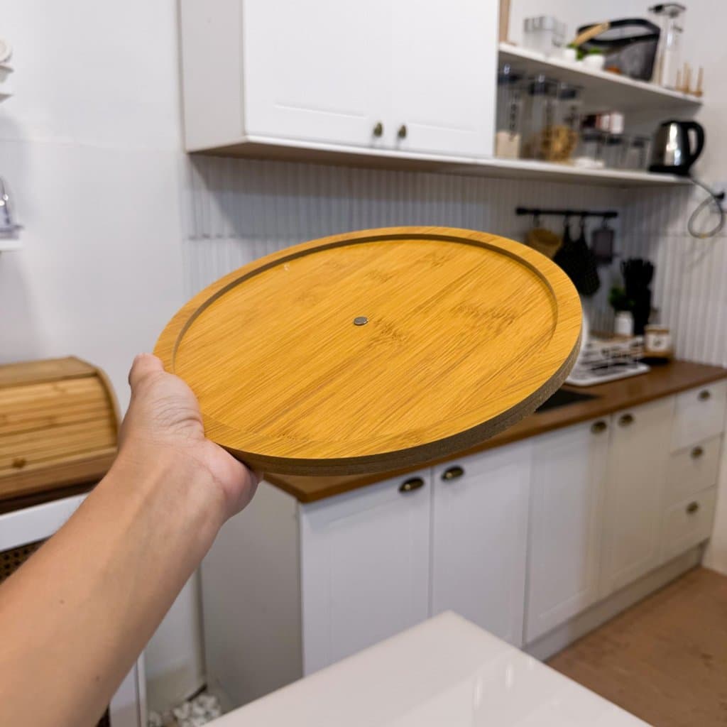 Bandeja giratória de bambu com mdf - artigos de cozinha