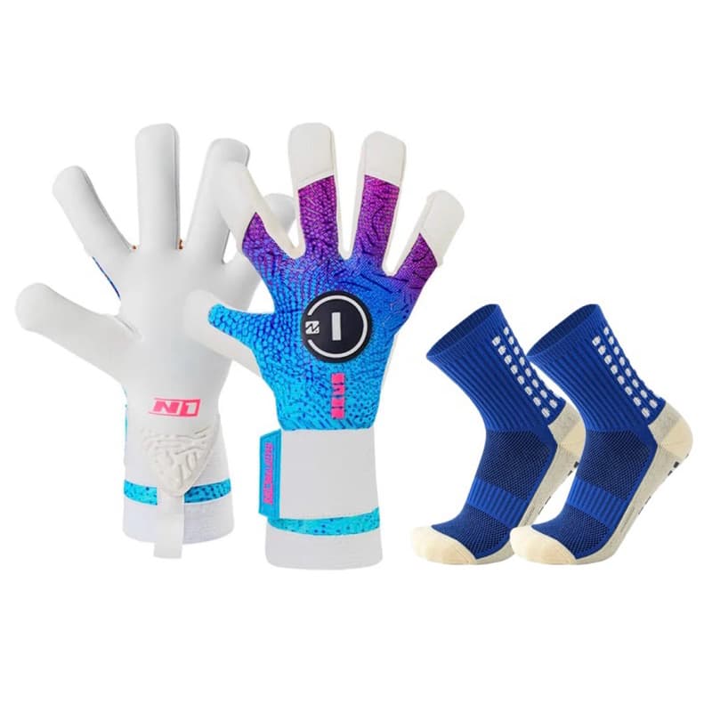 Luva de Goleiro Profissional N1 Zeus Blue + Meia Antiderrapante - Envio mesmo dia