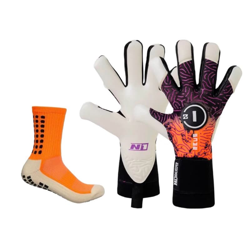 Luva de Goleiro Profissional N1 ZEUS LARANJA 2.0 + Meia  Antiderrapante - Envio Mesmo Dia