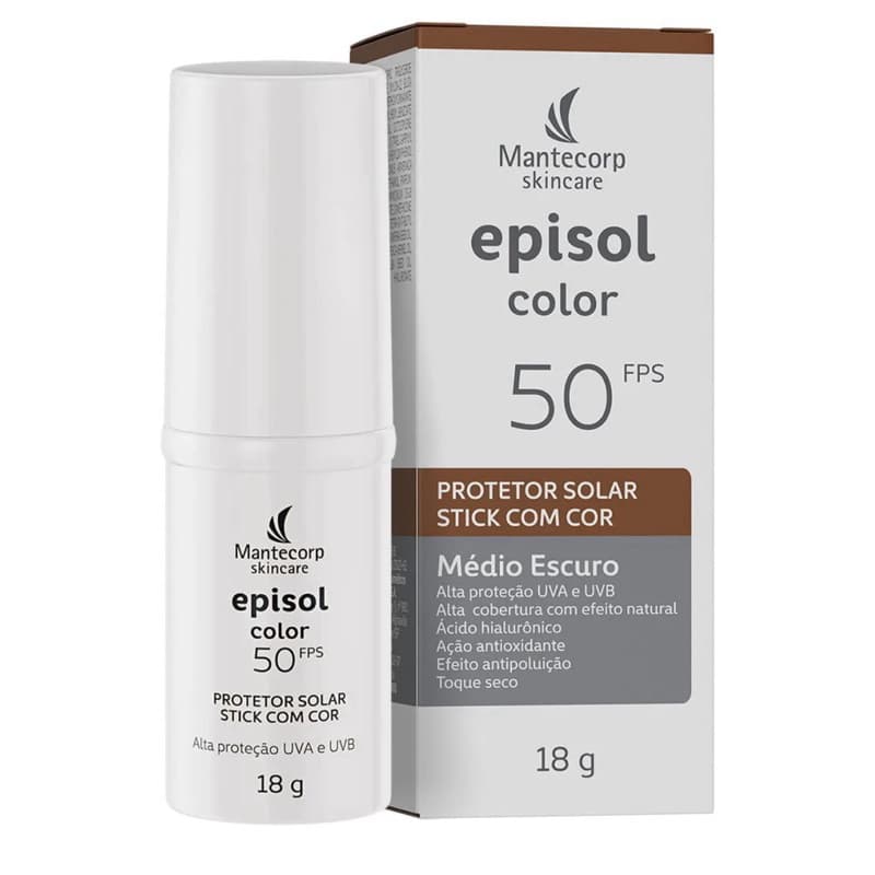 Protetor Solar Facial Episol Color Stick FPS 50 | Médio Escuro 18g