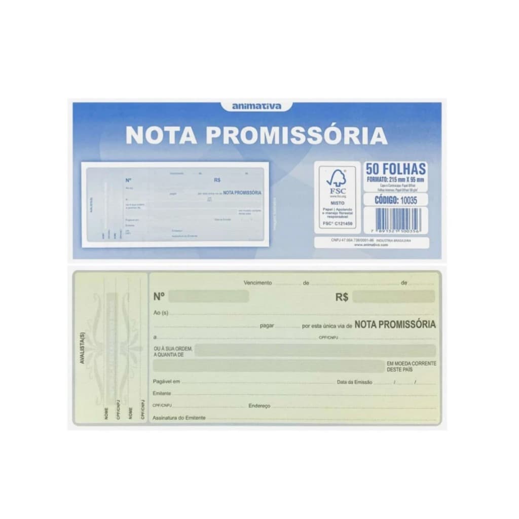Bloco Nota Promissória impresso Amarela Com 50 Folhas Kit 20 Blocos Pequeno Com 50 Folhas