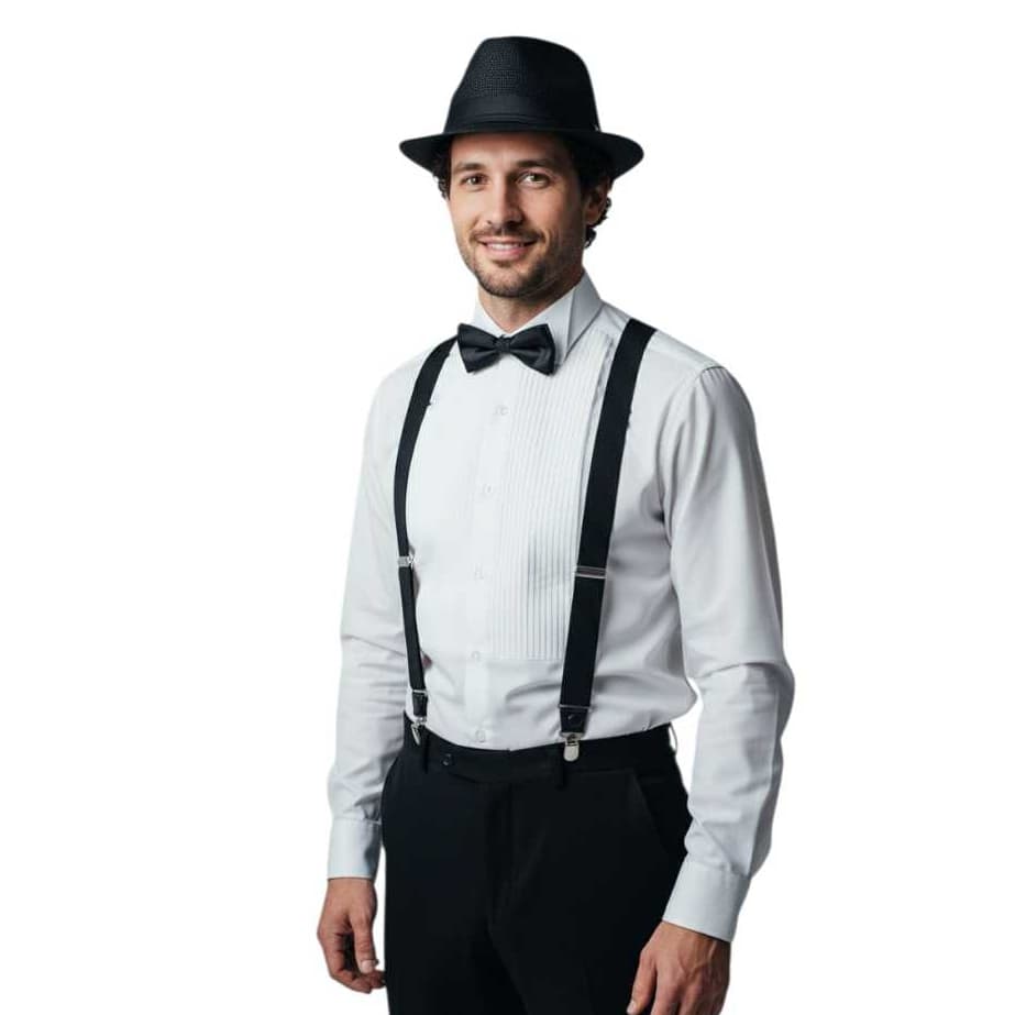 kit masculino chapéu Panamá mais suspensório ajustável adulto 3 Cores