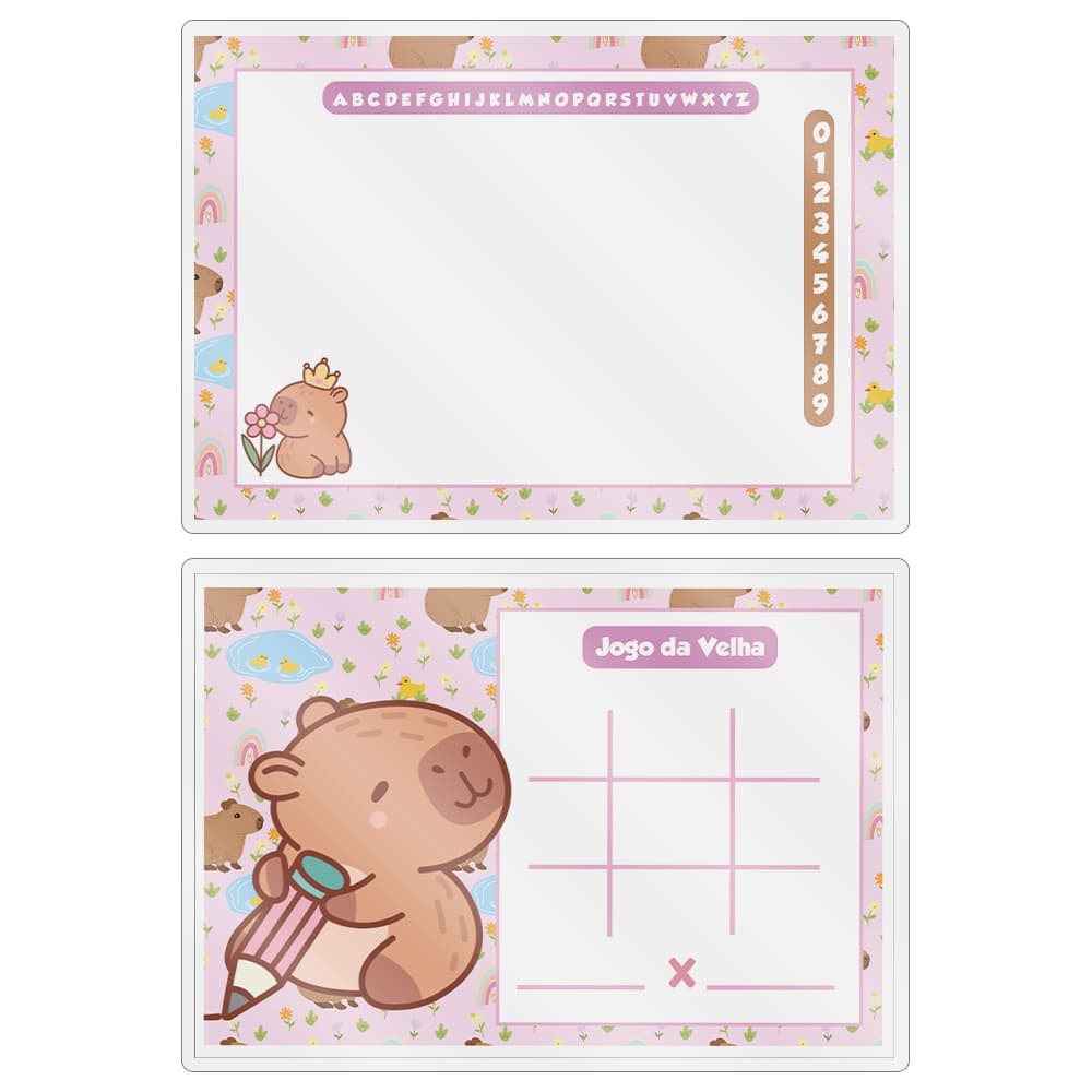 Kit 10 Lousas Mágica + Caneta Com Apagador Lembrancinha Festas Infantil Qualquer Tema Capivara Rosa
