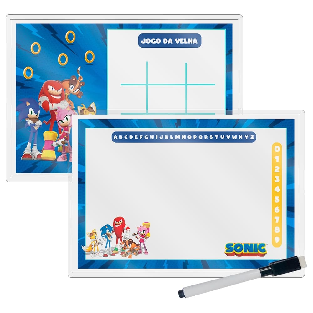 Kit 10 Lousas Mágica + Caneta Com Apagador Lembrancinha Festas Infantil Qualquer Tema Turma do Sonic