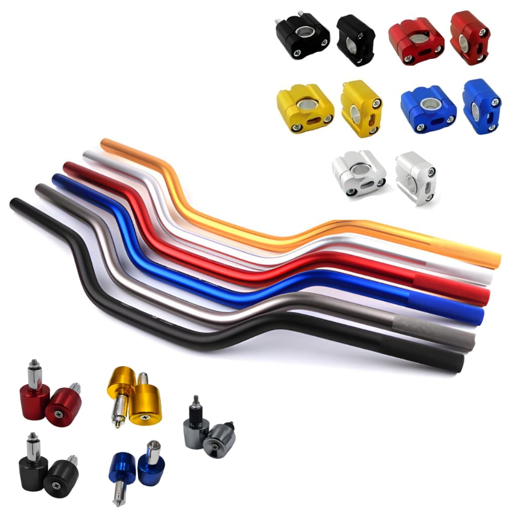 Kit Guidão Fat Bar Esportivo Alto + Pesinho Colorido Alumínio Anodizado Moto 22mm Universal trail