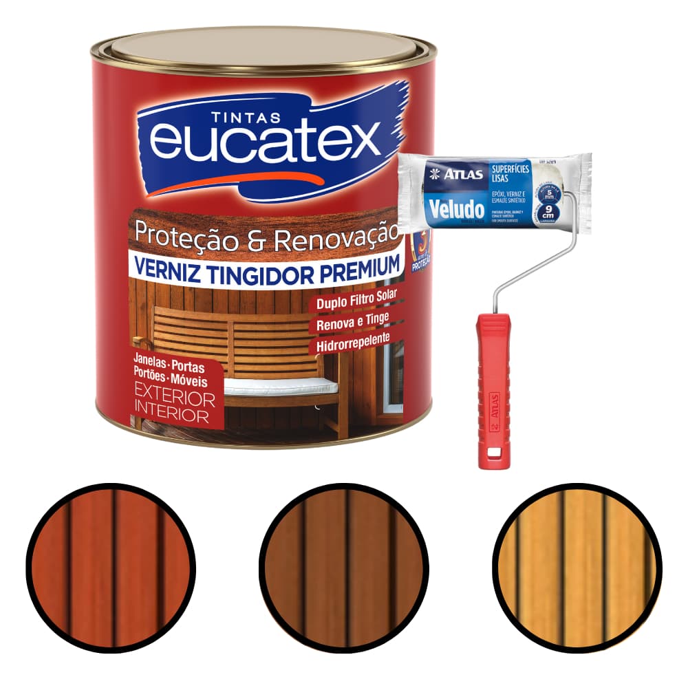 Verniz Eucatex Para Madeira Porta Janela Moveis 900ml Cores Acompanha Rolinho De Pintura