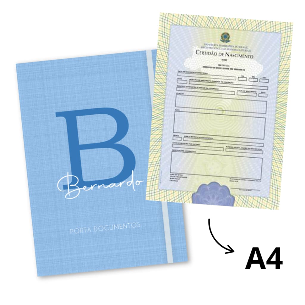 Pasta Porta Certidão de Nascimento e Documentos Personalizado