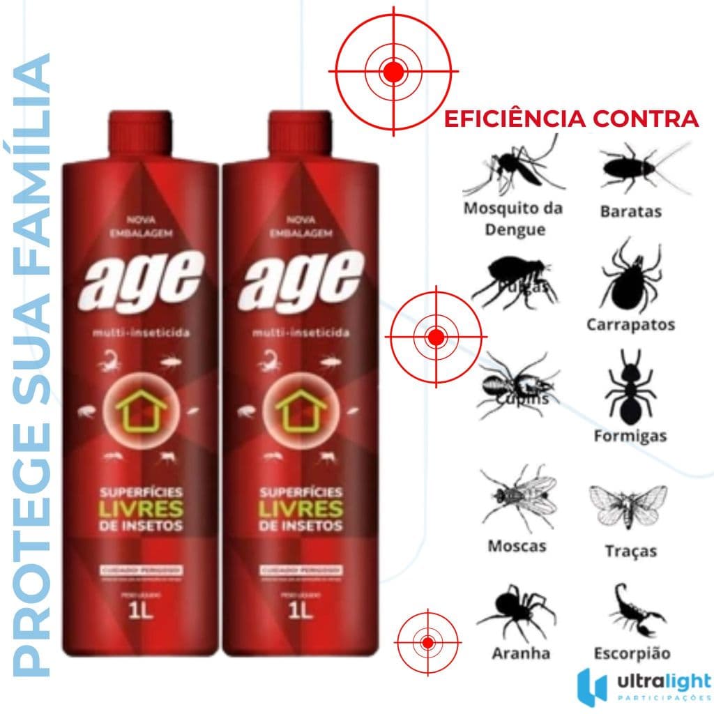 Kit 2 Remedio Para Barata Praga Age 1L Dedetizador Elimina Ninho Pulga Cupim Escorpião Uso Doméstico
