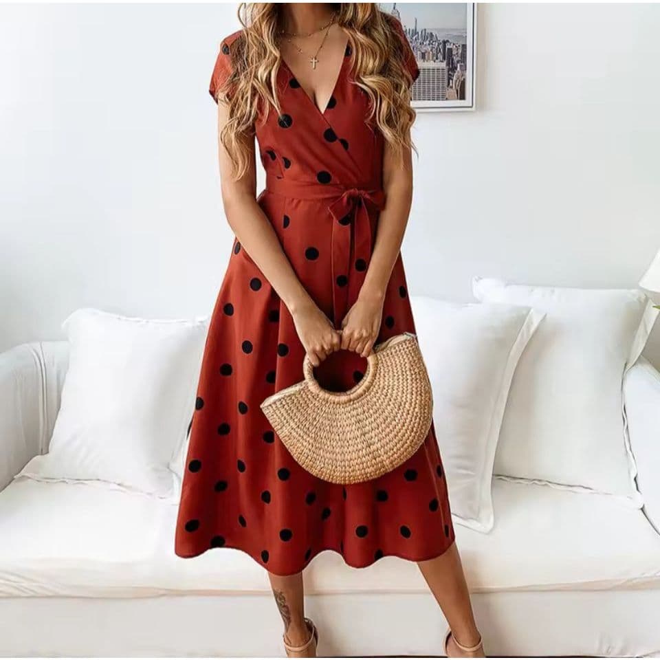 Vestido Midi Poá (Bolinha) Feminino Crepe Elegante Verão