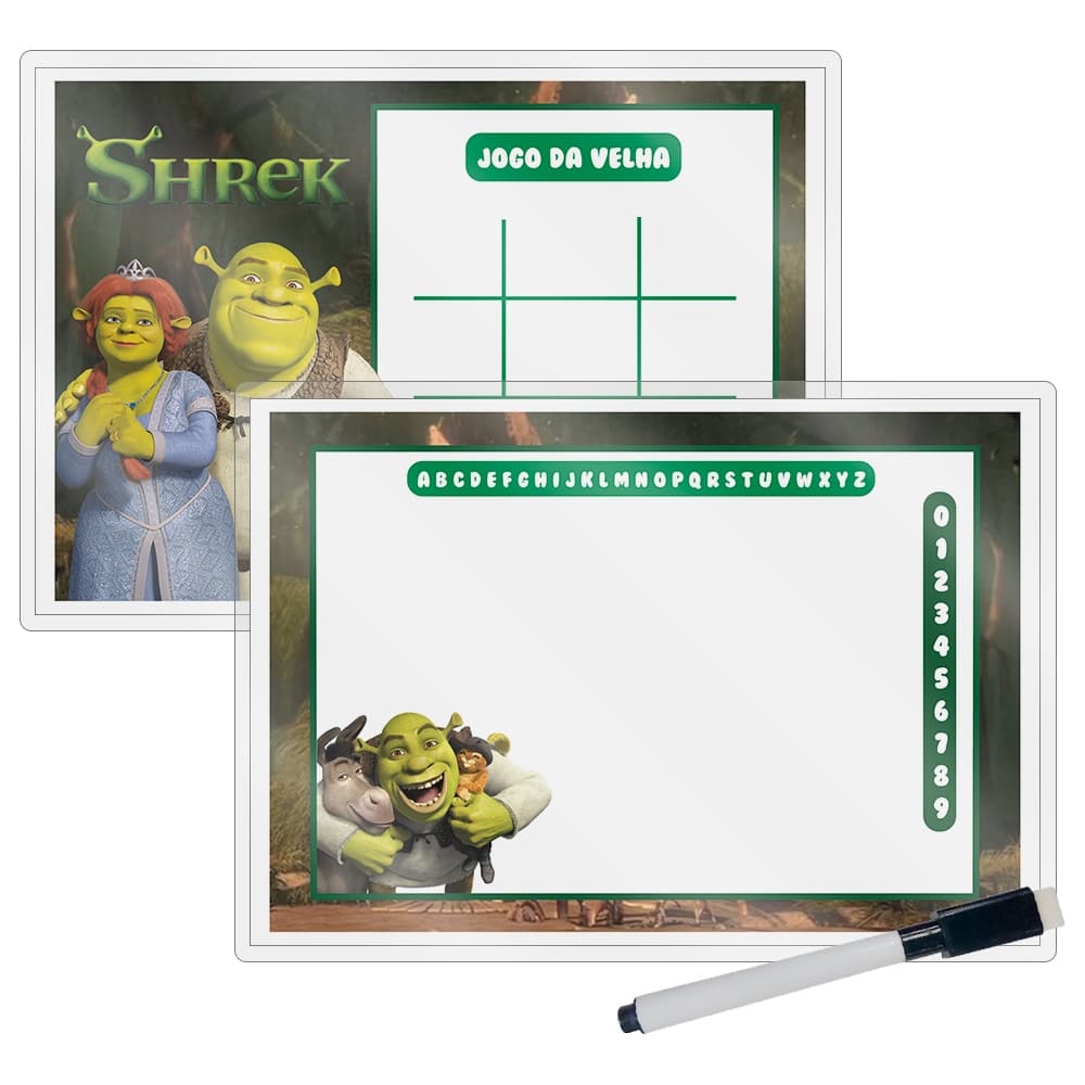 Kit 10 Lousas Mágica + Caneta Com Apagador Lembrancinha Festas Infantil Qualquer Tema Shrek