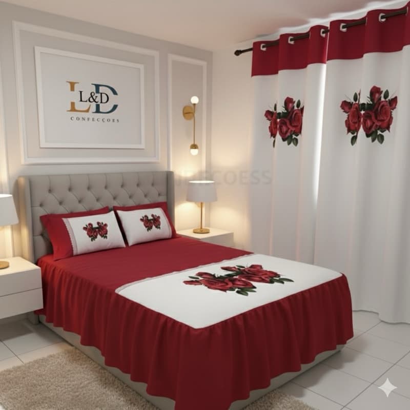 kit Colcha casal super box 2,45m/ 2,55m mais cortina janela 2,40/ 1,60 decoração para quarto