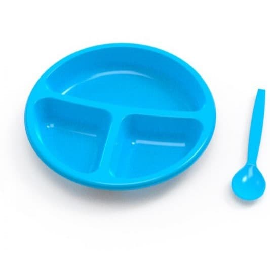 Kit Prato infantil com colher ergonômica e três divisórias  COR AZUL