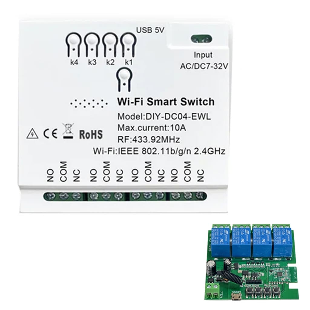 Sonoff 4ch Relé Wifi Automação Portão Garagem 12v C/ Case Relé Contato Seco 4ch 5v-12v-32v