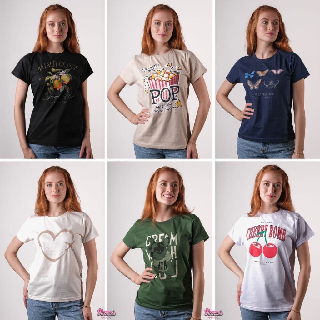 Kit 6 T shirt Feminina Camiseta Baby Look Estampada 100% Algodão
