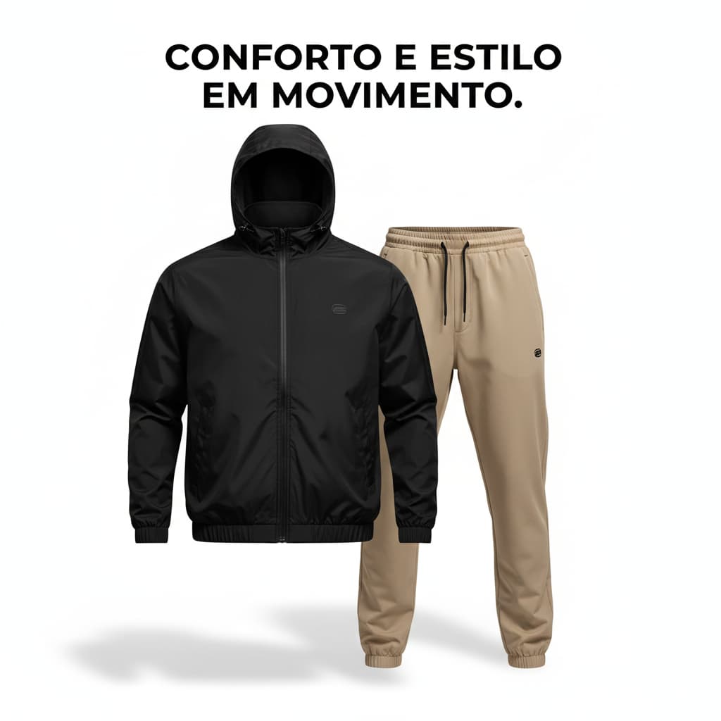 Corta vento + Calca tactel estilo jogger Perfeito para praticas de esporte
