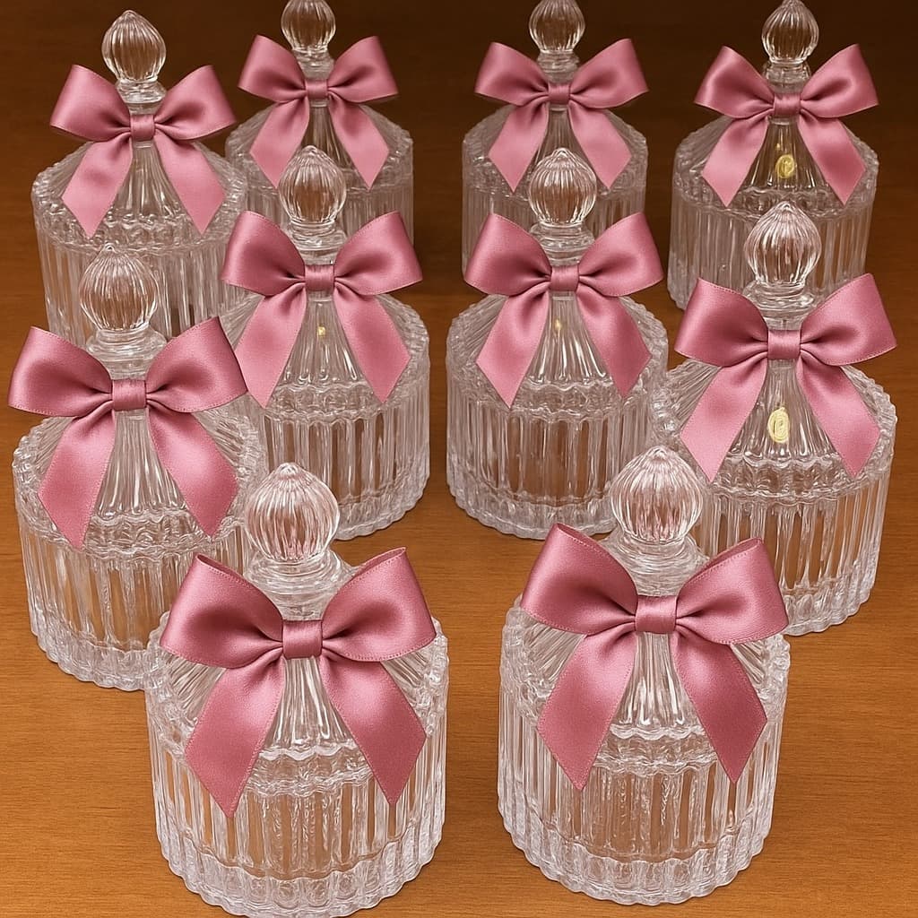 150 laços para Mini Bomboniere Potiche Vidro Baleiro Acrílico Lacinho de Amarrar para Lembrancinhas