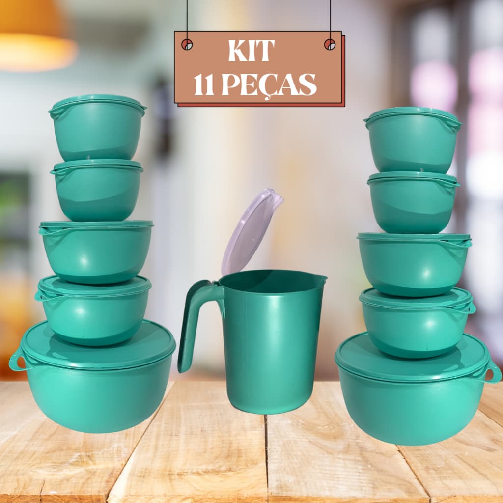 Kit Jogo De Potes Bowls Redondo Para Cozinha 11 Peças De Plastico Hermetico Para Alimentos Com Jarra