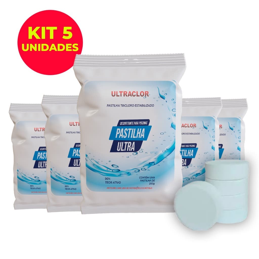 Kit Com 5 Pastilhas / Tabletes / Pedra de Cloro Orgânico 90% Tricloro 200G