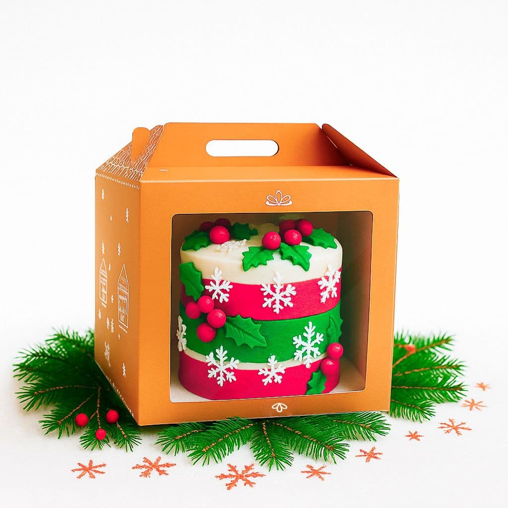 Caixa 22x22x22 Kraft para Bolo Natalino Confeitaria Visor 5 Unidades