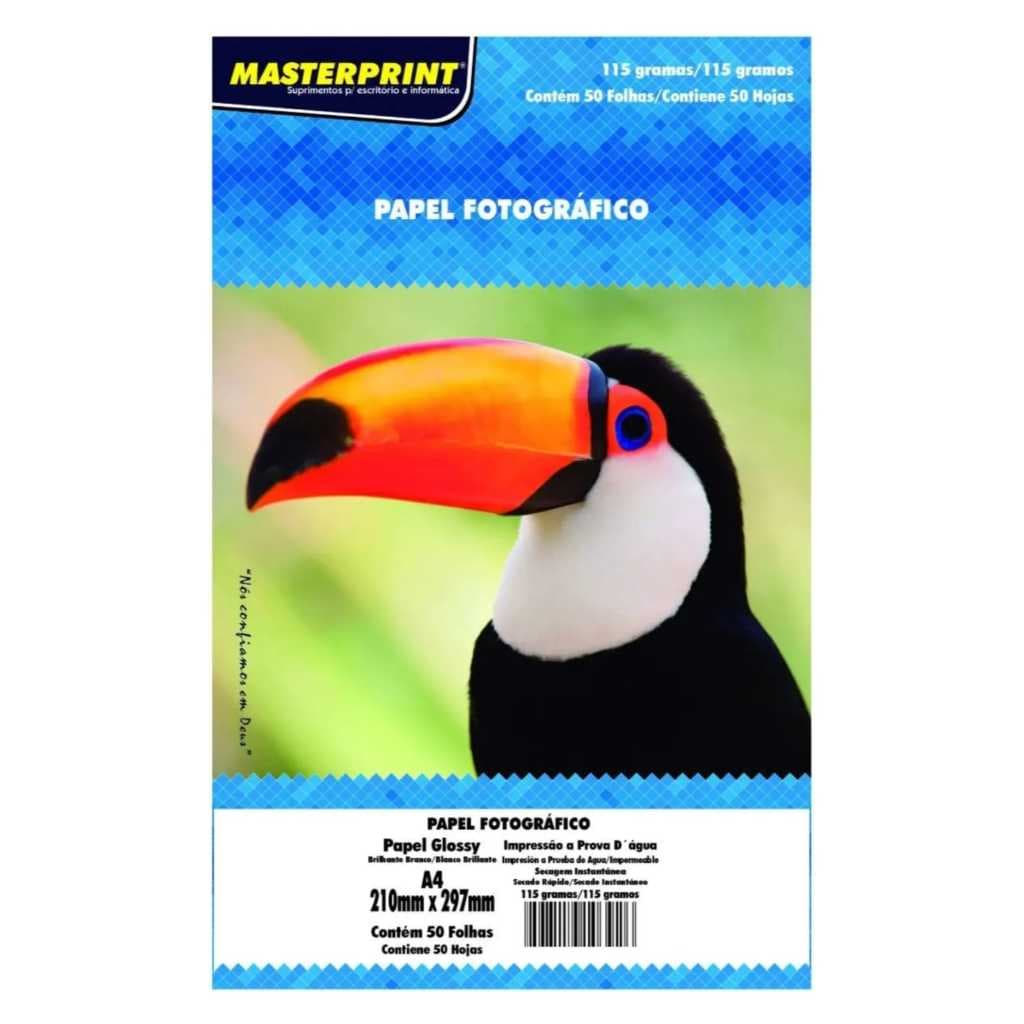 Papel Fotográfico 115g A4 Glossy Brilhante Resistente a Água Masterprint 50 folhas Masterprint