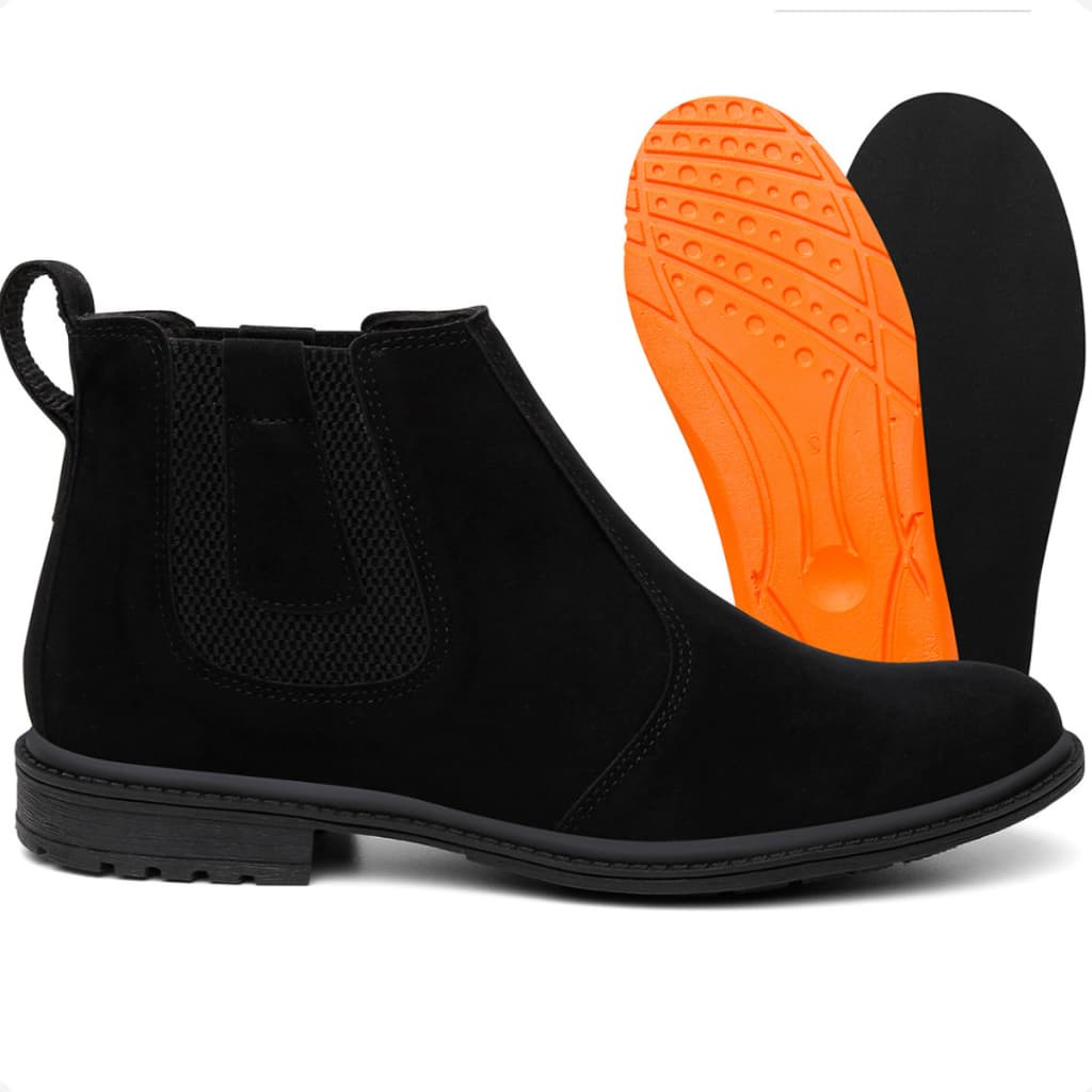 Bota Botina Chelsee Couro Confortável Palmilha Em Gel