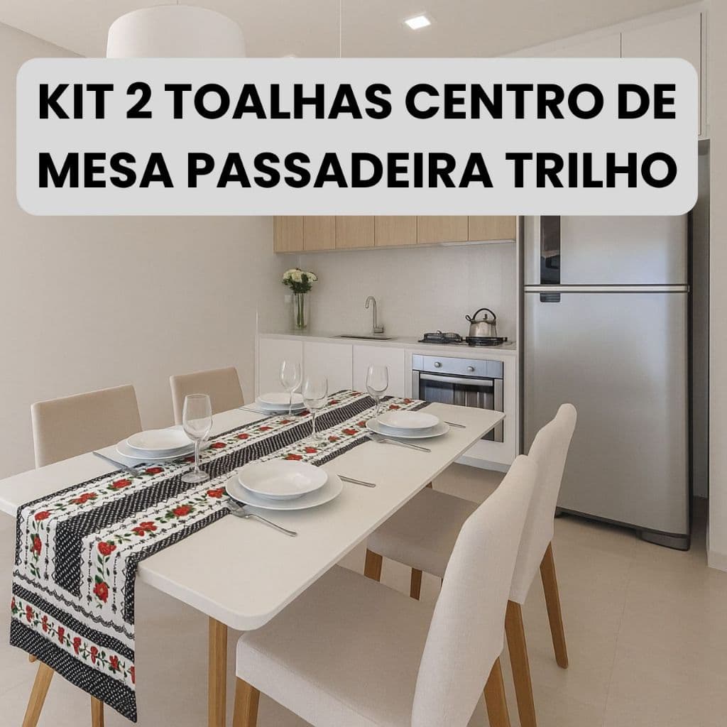 Kit 2 Toalha Caminho Centro de Mesa Estampada Trilho Passadeira Retangular 1,35 m x 0,35 m de 4 ou 6 Lugares Decorativo
