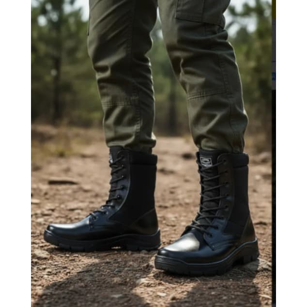 Bota Coturno Militar em Couro Palmilha Confort