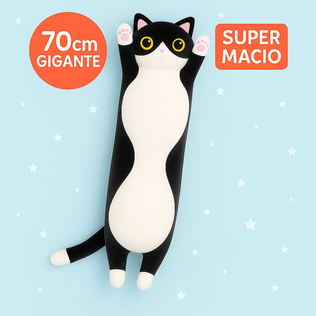 Gato de Pelúcia Grande Travesseiro Almofada Corpo Encosto Confortável Infantil 70cm
