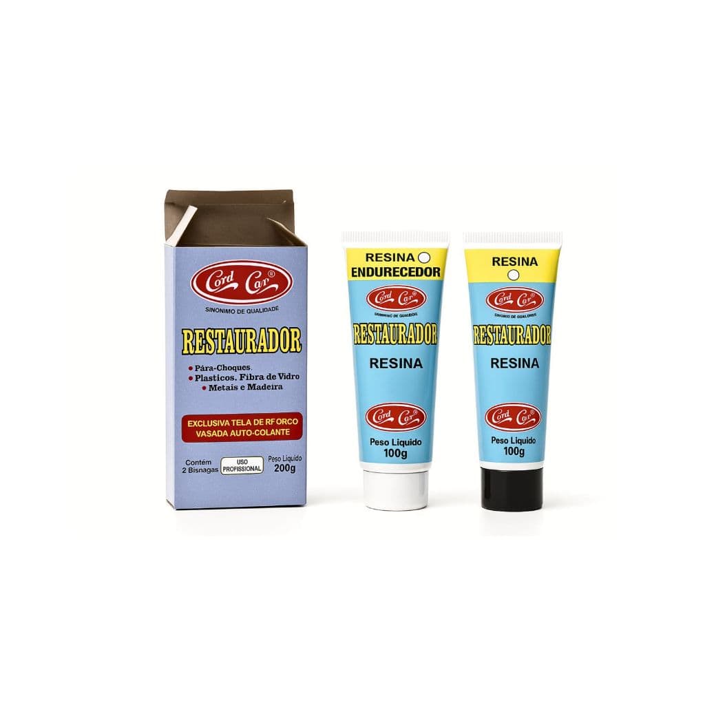 Kit Cola Parachoque Reparo 200G Restaurador Automotivo Veda Plástico Fibra de Vidro Metais Madeira