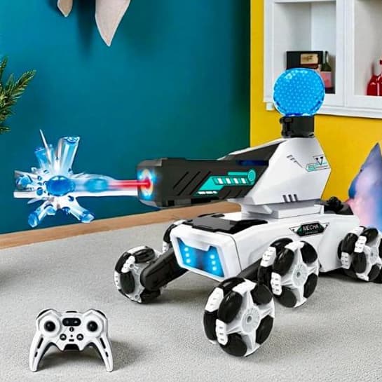 Robô Controle Remoto com Fumaça + Disparo de Bolinhas de Gel – Recarregável