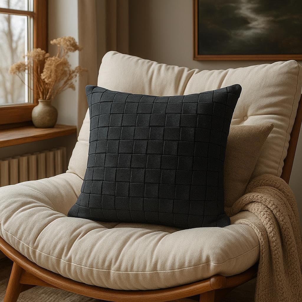 Capa Macramê 45cm x 45cm 100% Algodão Almofada Artesanal Decoração Bohochic Rústica Elegante tranças Preto