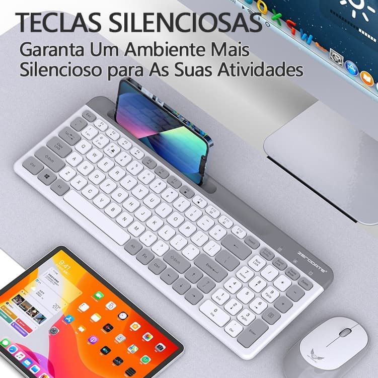 Teclado Com Fio Wireless Portátil Eficiência Energética Compatível Mac Window Branco Cinza Knup
