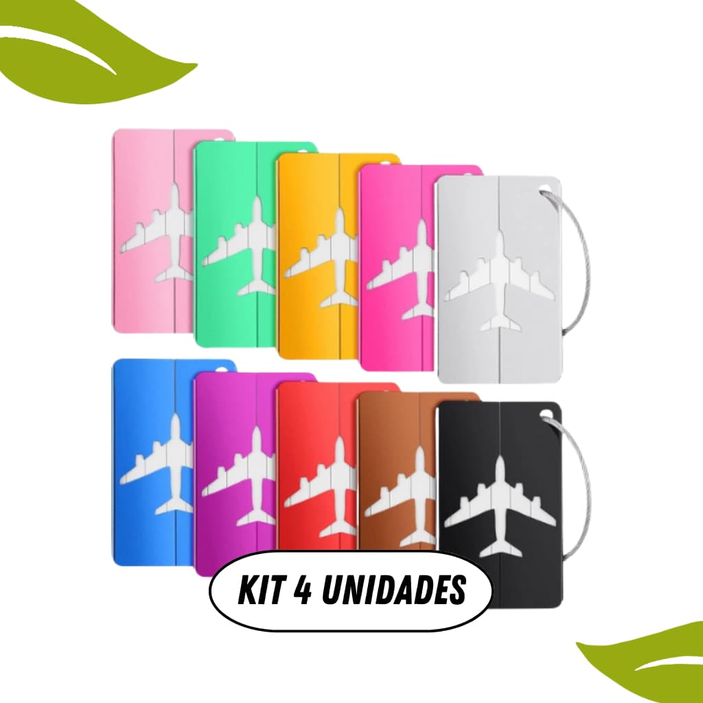 Kit 4x Tags para Mala Identificador Bagagem em Alumínio Cores (com Cabo de Aço) - Super Oferta
