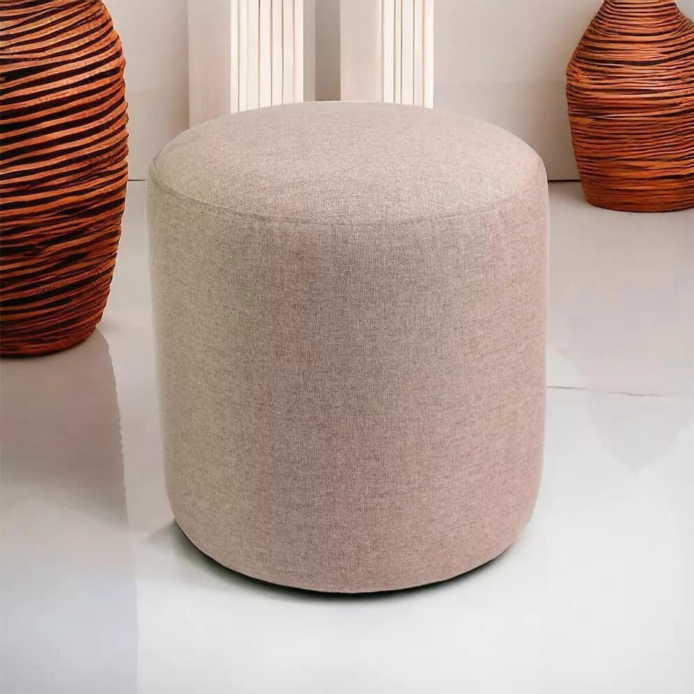Puff Decorativo em Linho Redondo Luxo