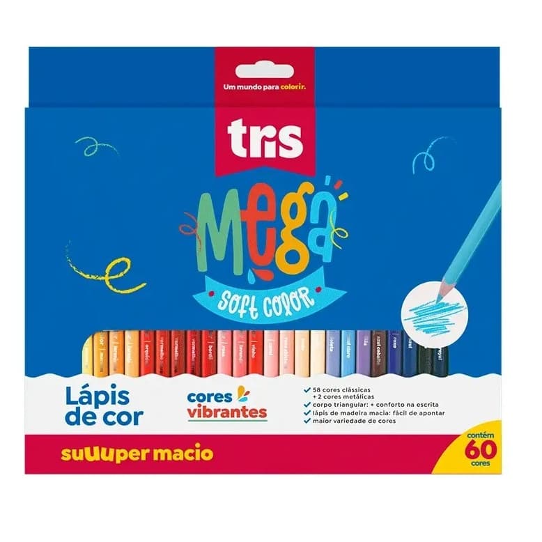 Lápis de Cor Mega Soft Color 60 Cores Tris Material Escolar