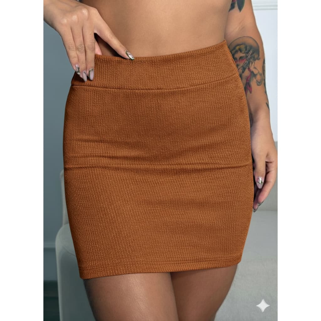 Saia Blogueira Laura Texturizada Confortável Sem Transparência Mini Colada