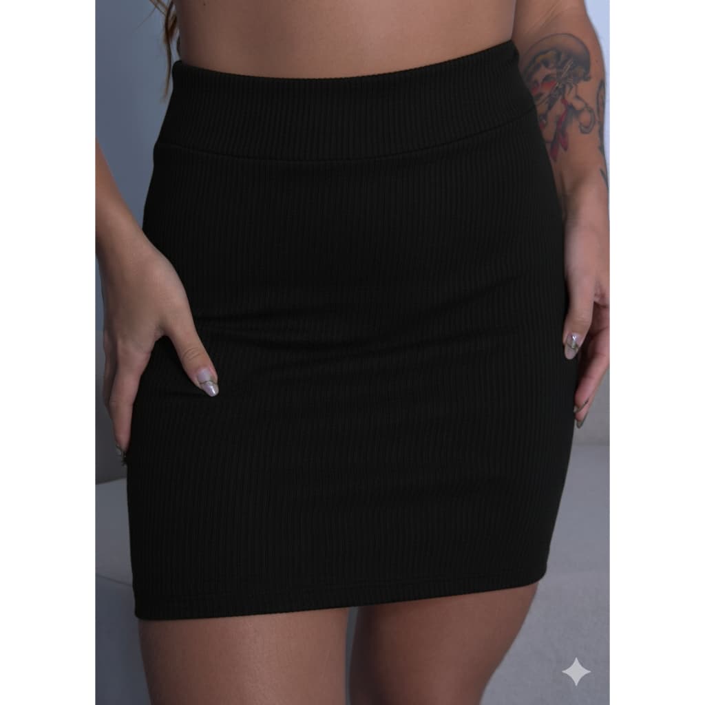 Mini Saia Canelada Malha Anarruga Coladinha Modelo Tubinho Fashion Moda Gringa