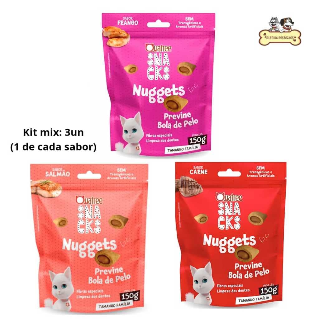 Petisco bola de pelo gatos quatree lançamento carne e salmão kit 150G