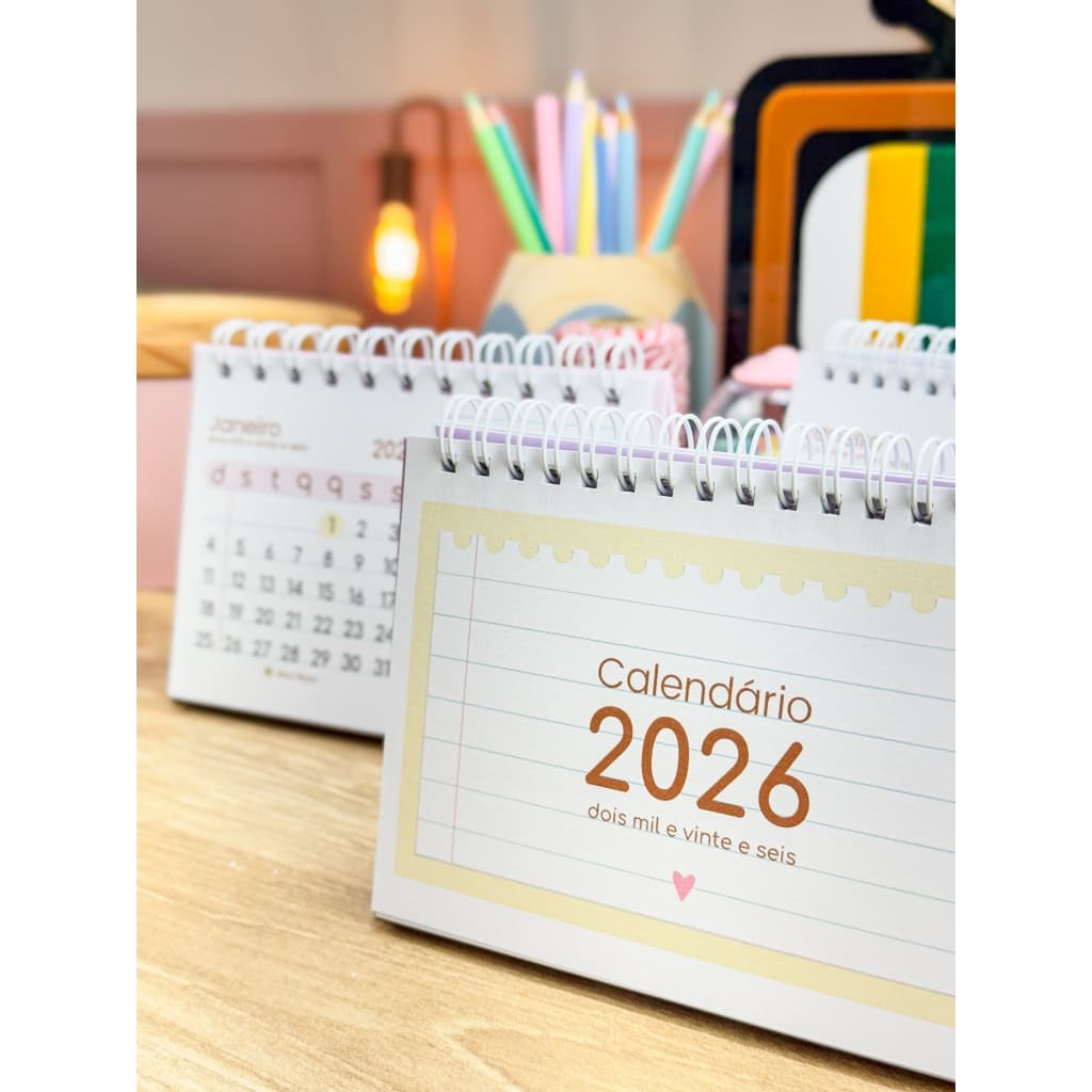 Calendário de Mesa 2026 Fofo 💕 | Mini e A5 | Anotações e Cores Pastel
