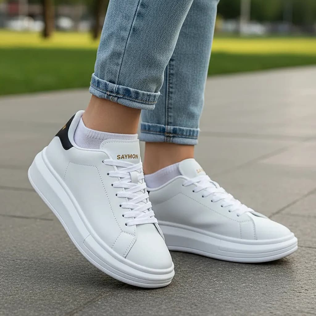 Tênis Casual Feminino Básico Original AlxQueen Branco e Preto Plataforma Confortável Estiloso Unissex