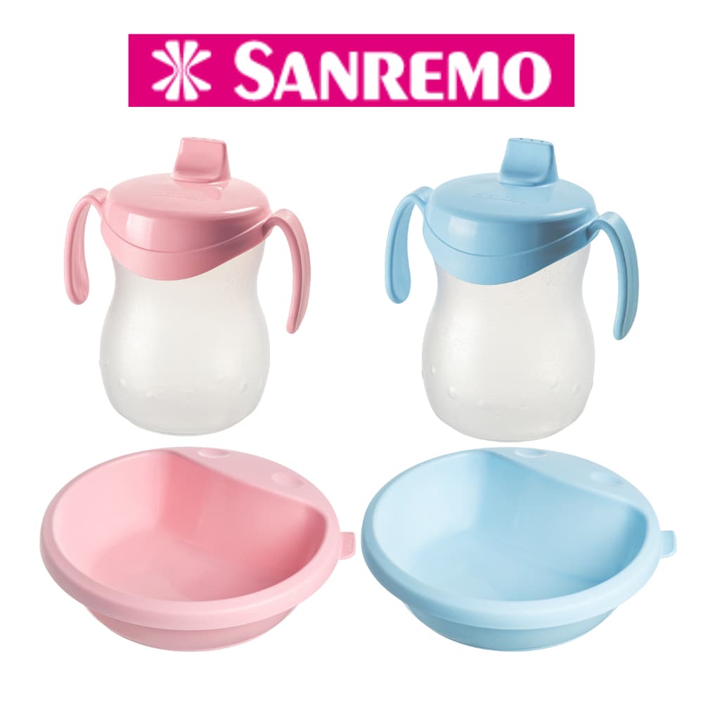 Kit Prato e Copo Infantil Sanremo Baby Pratinho Copo Com Alças Plástico Resistente Rosa Azul