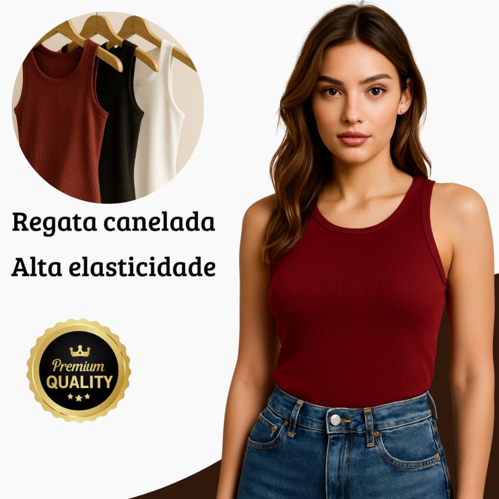 Regata feminina canelada básica  tendencia conforto estilo blusinha para o dia a dia