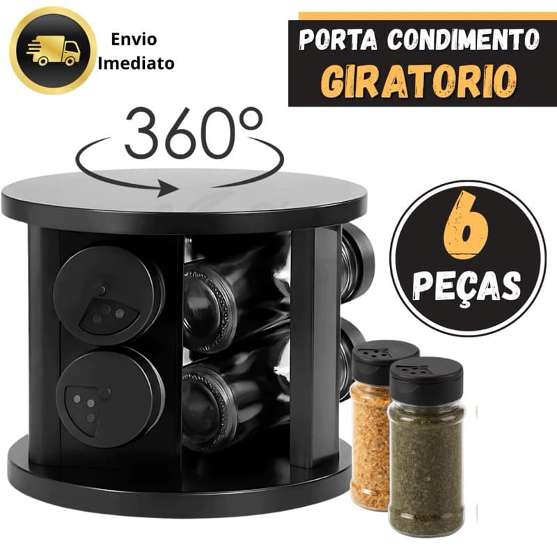 Porta Tempero Condimento Giratório 6 Potes Vidro Liso Organizador Temperos Cozinha
