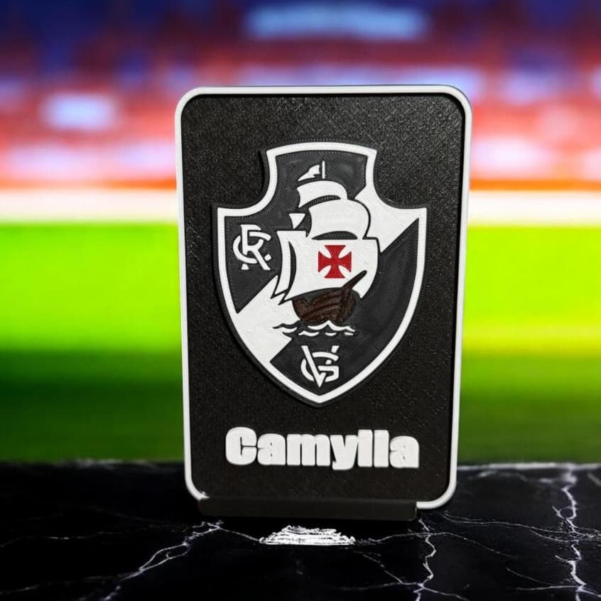 Placa Decorativa Vasco da Gama Personalizada com Nome – Escudo em 3D com Suporte