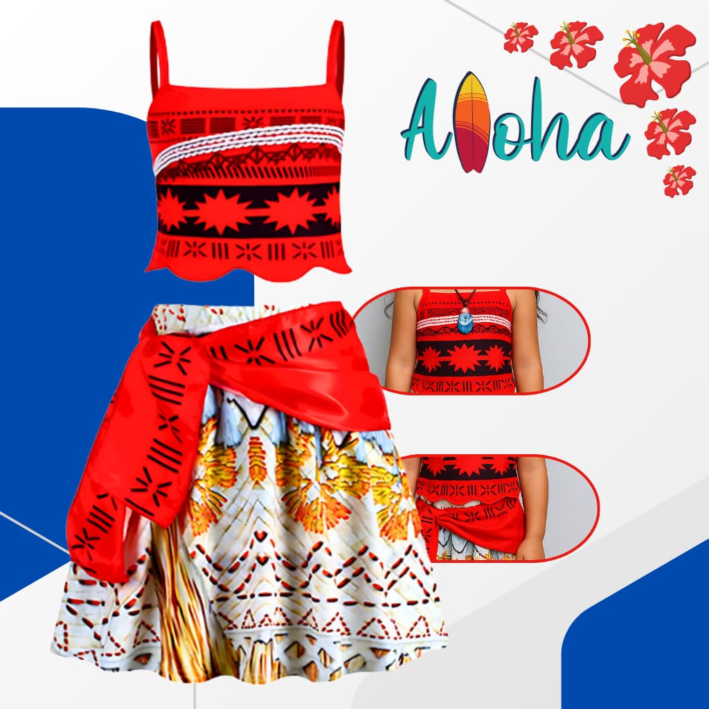 Fantasia Moana Infantil Com Faixa De Amarrar na Cintura Filme Moana Festas Princesas Dia Das Crianças