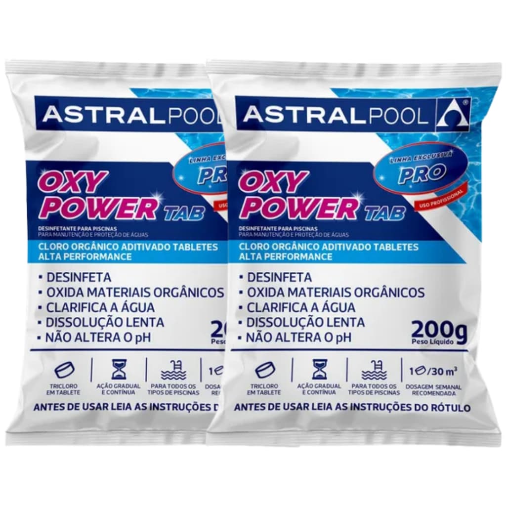 Kit 02 Pastilha Tablete de Cloro Para Limpeza de Piscina 5 em 1 - 200g Astral Pool