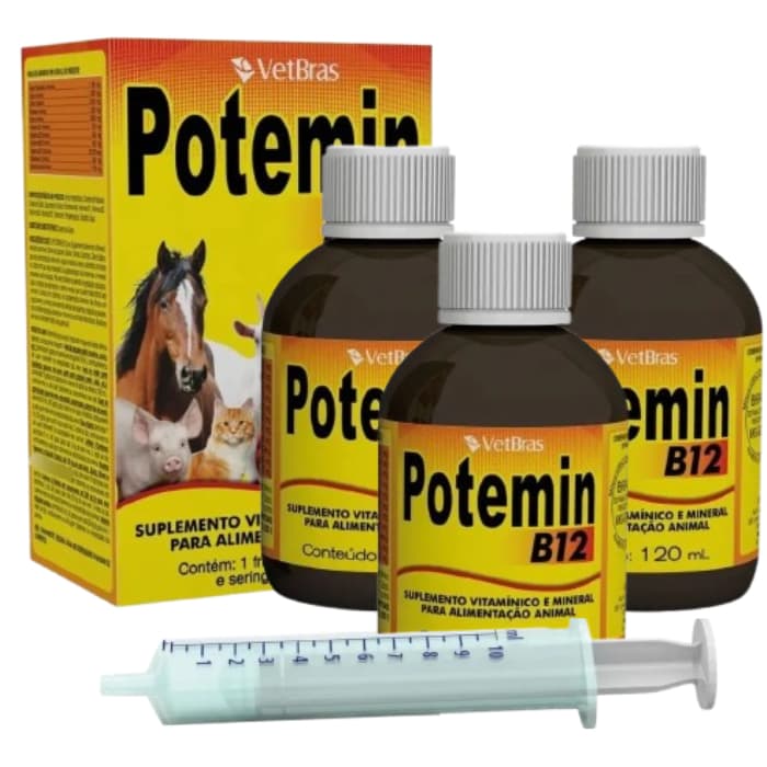 3 Unidades Potemin B12 Suplemento Vitamínico 120ml Vetbrás