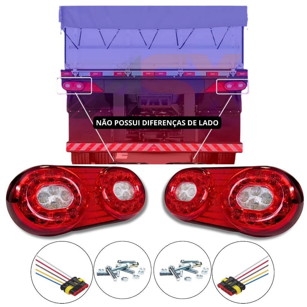 ASX - PAR LANTERNAS TRASEIRA CAMINHÃO CARRETA REFIL RANDON LED + PAR CHICOTE 5 VIAS