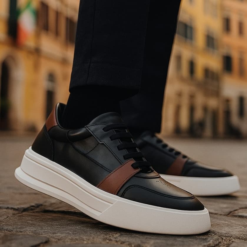 Sapato Masculino Couro Legítimo Sola Alta Eva 6cm New Everest Calce Fácil Elástico Palmilha Gel
